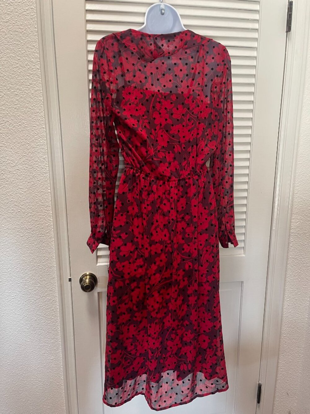 Tommy Hilfiger Red Floral Flocked Dot Wrap Midi Dress NWT Size 2 - Picture 3 of 10